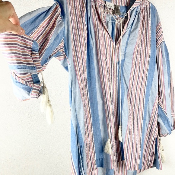 LIV - LOS ANGELES | 💗Striped Boho Drawstring Tassels Peasant Shirt Tunic - Picture 3 of 6